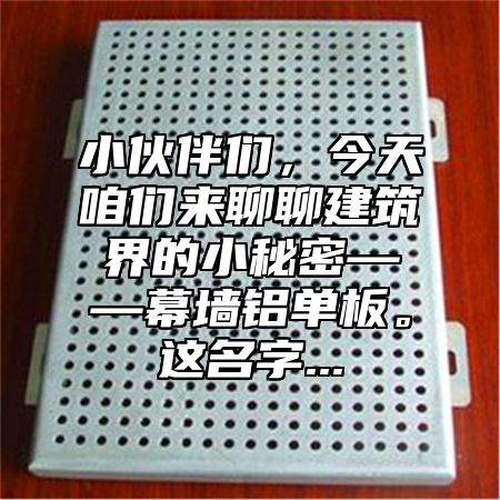 小伙伴们，今天咱们来聊聊建筑界的小秘密——幕墙铝单板。这名字...